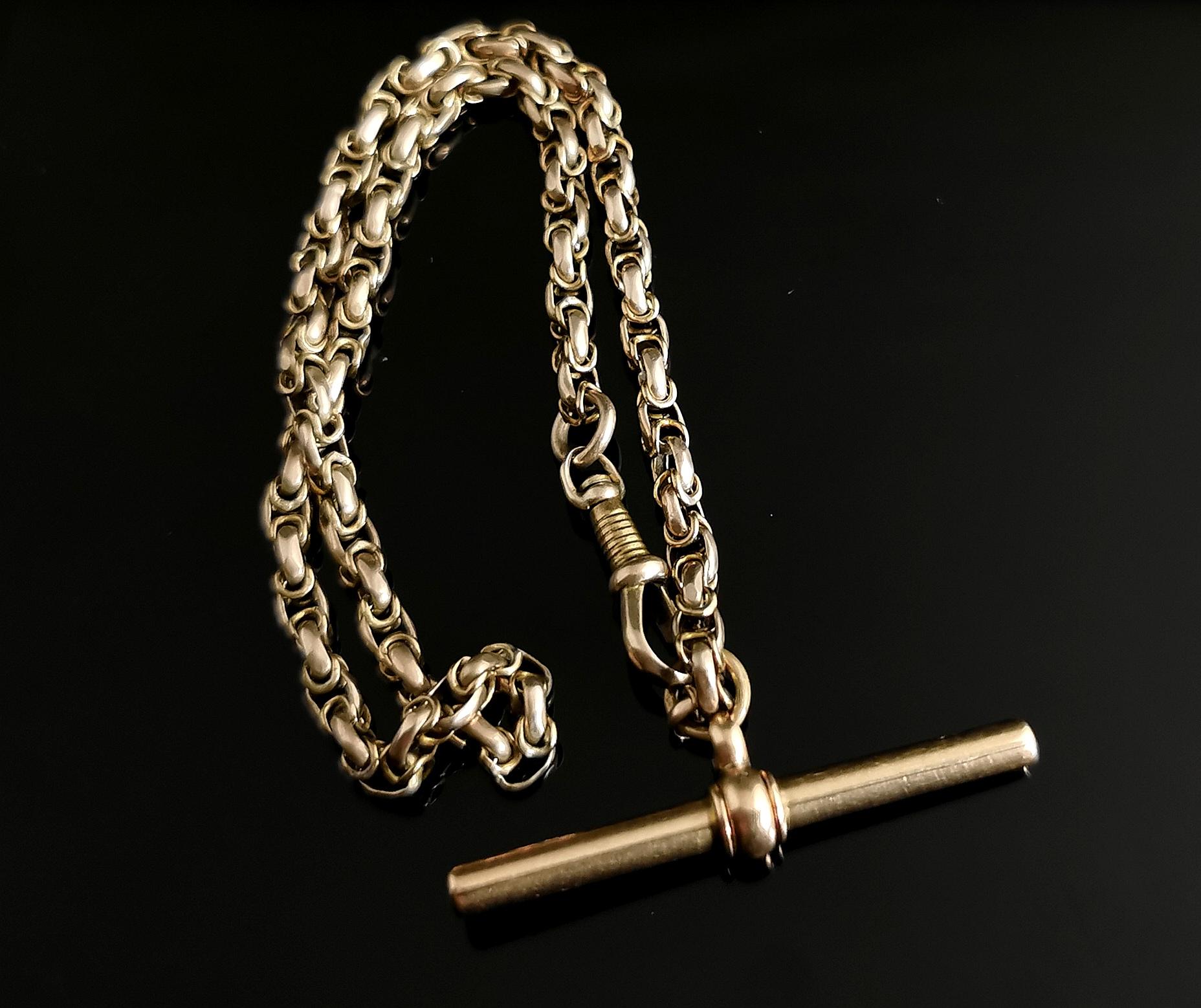 Women's or Men's Antique 9 Karat Yellow Gold Fancy Link Watch Chain, Albert Chain