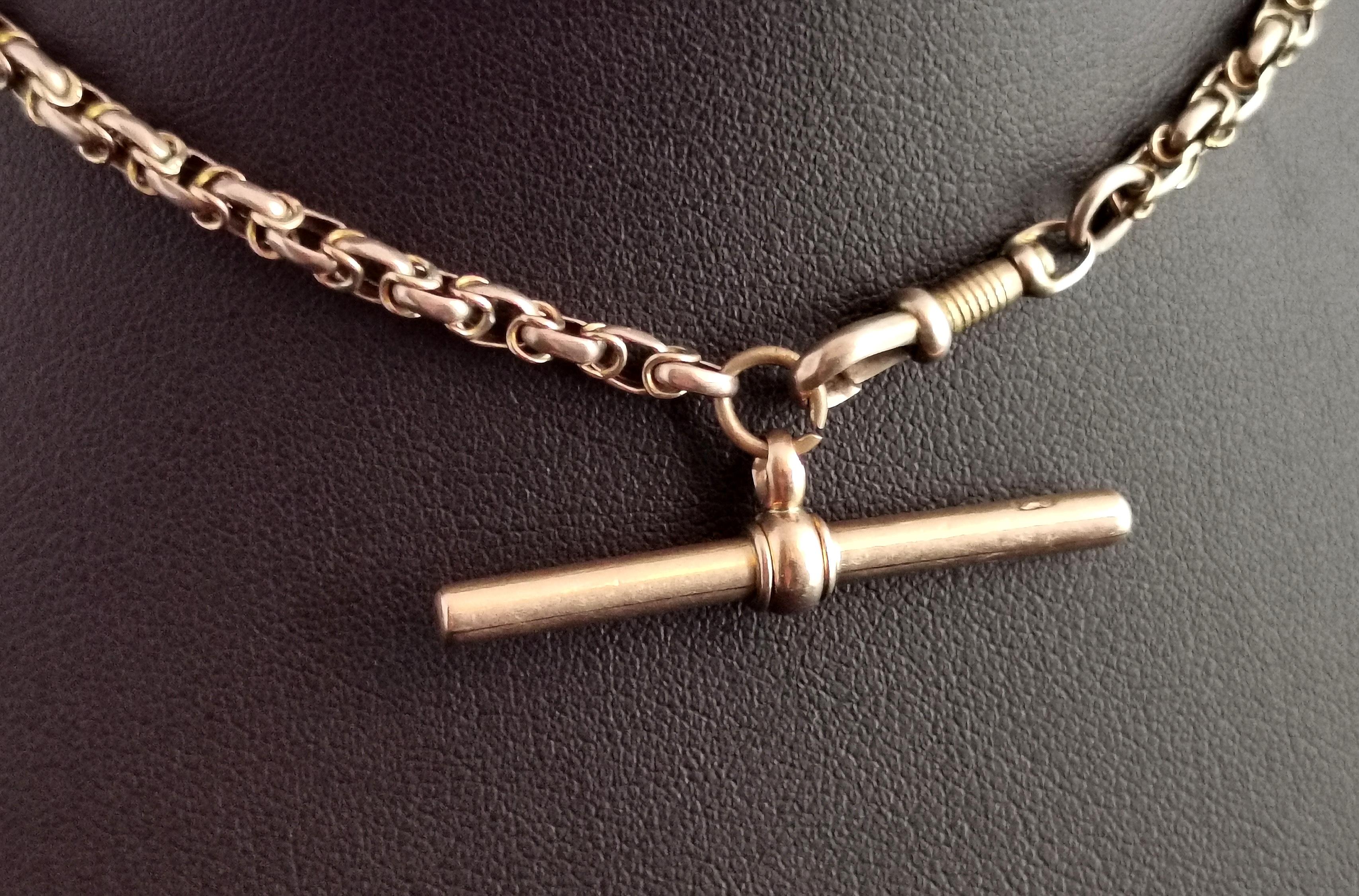 Antique 9 Karat Yellow Gold Fancy Link Watch Chain, Albert Chain 1