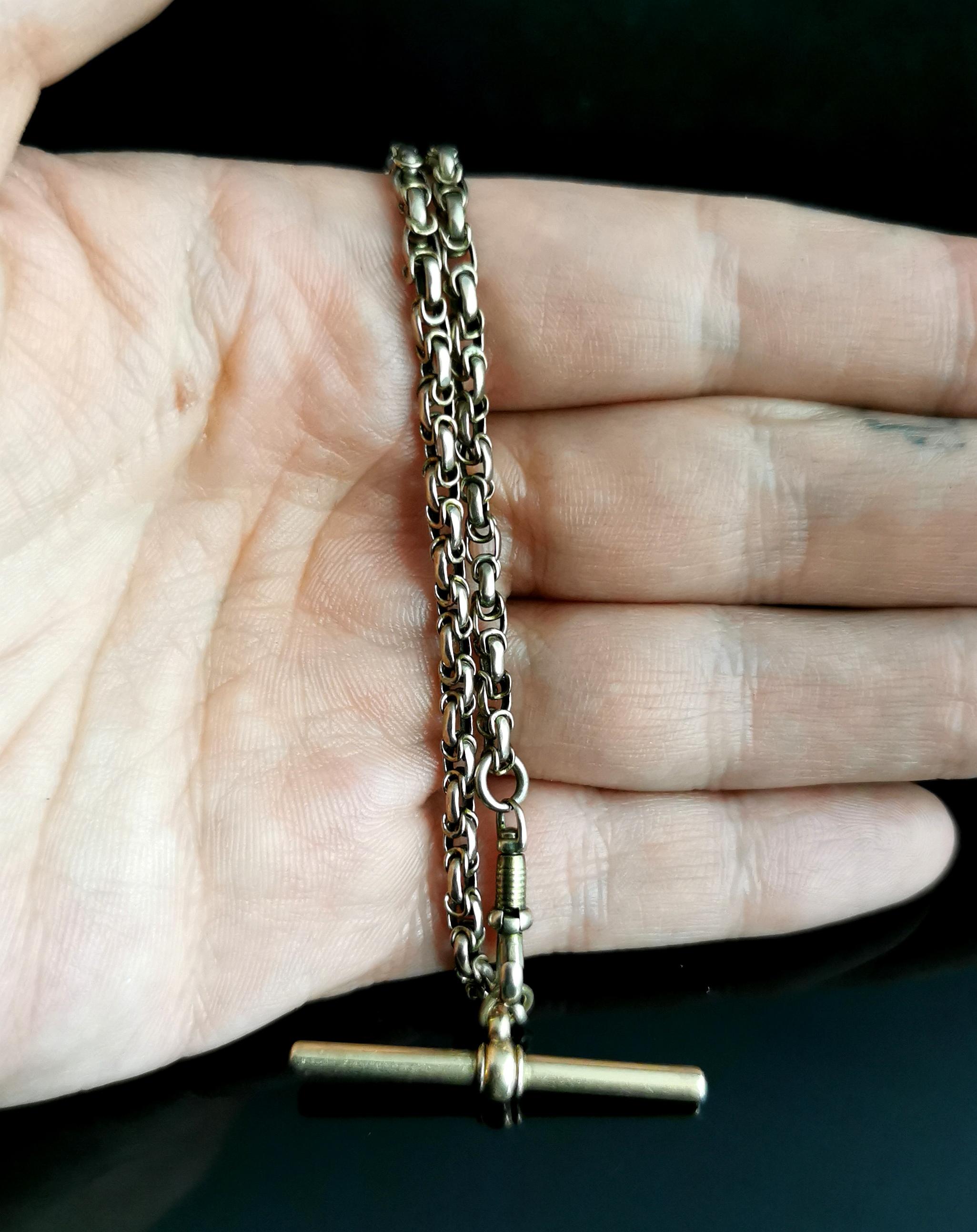 Antique 9 Karat Yellow Gold Fancy Link Watch Chain, Albert Chain 2