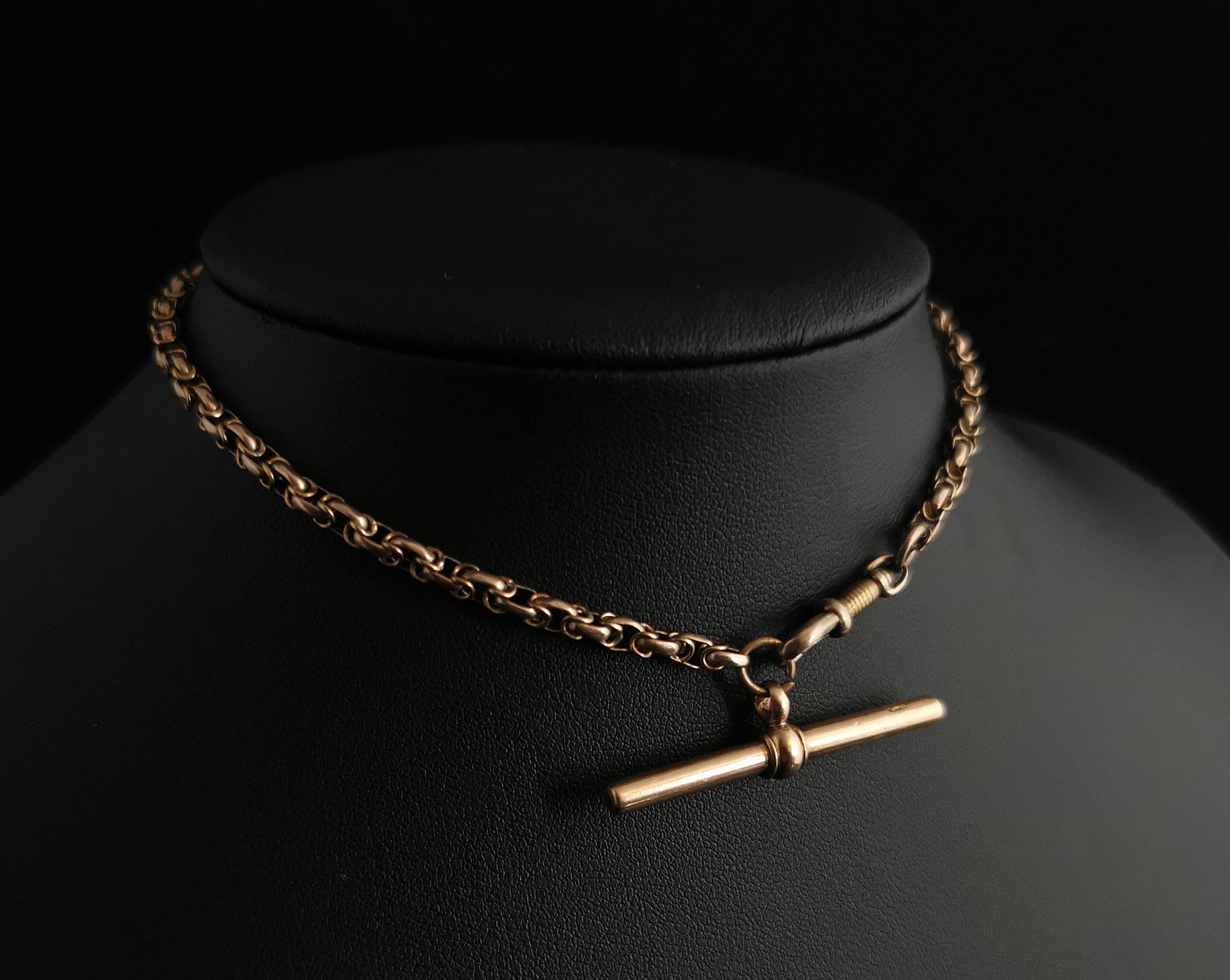 Antique 9 Karat Yellow Gold Fancy Link Watch Chain, Albert Chain 4