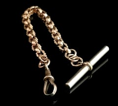 Antique 9 Karat Yellow Gold Fancy Link Watch Chain Bracelet, Albert Chain