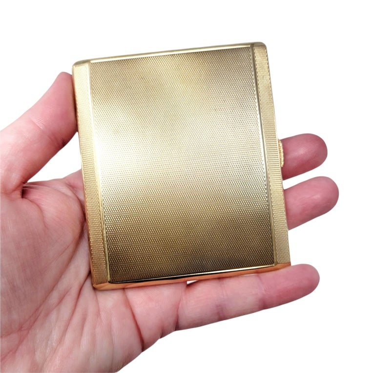 Antique 9 Karat Yellow Gold Hinged Cigarette Case/ Box with Elastic Holder