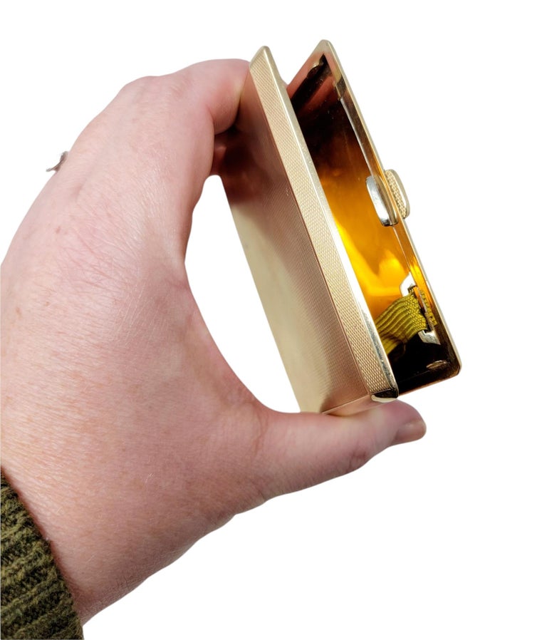 Antique 9 Karat Yellow Gold Hinged Cigarette Case/ Box with Elastic Holder