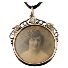Antique 9 Karat Yellow Gold Locket, Seed Pearl, Edwardian Pendant