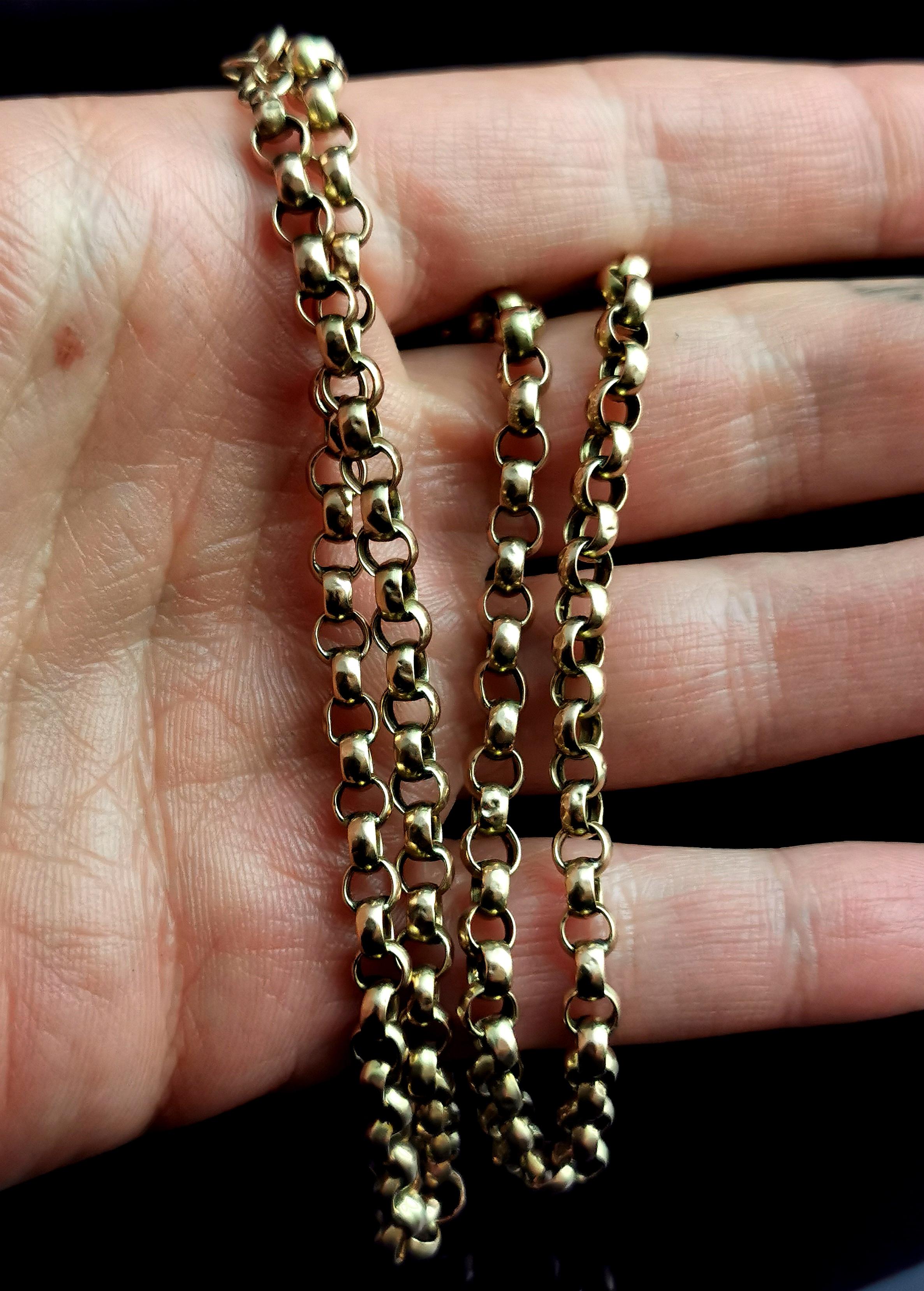 Edwardian Antique 9 Karat Yellow Gold Rolo Link Chain Necklace