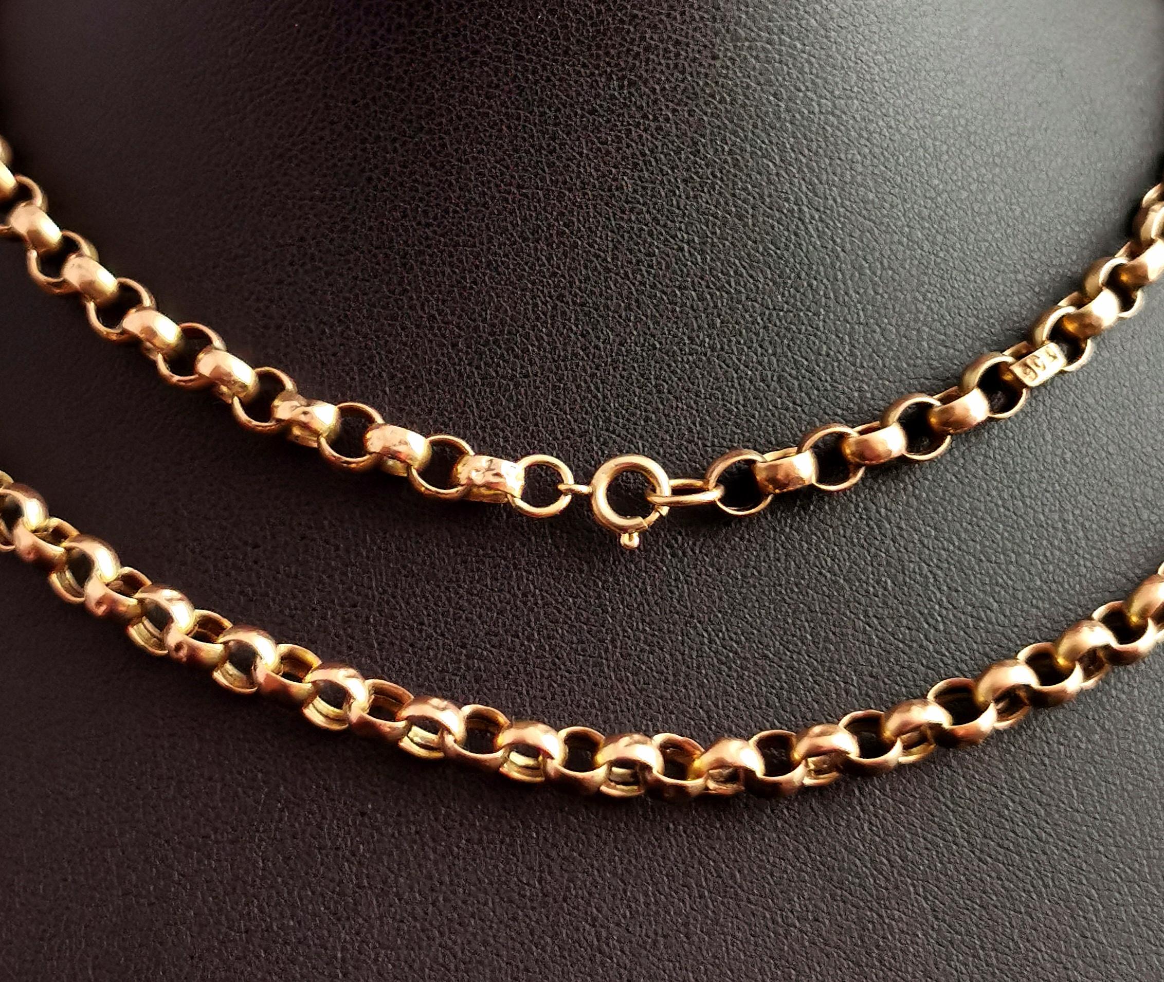 Antique 9 Karat Yellow Gold Rolo Link Chain Necklace In Fair Condition In NEWARK, GB