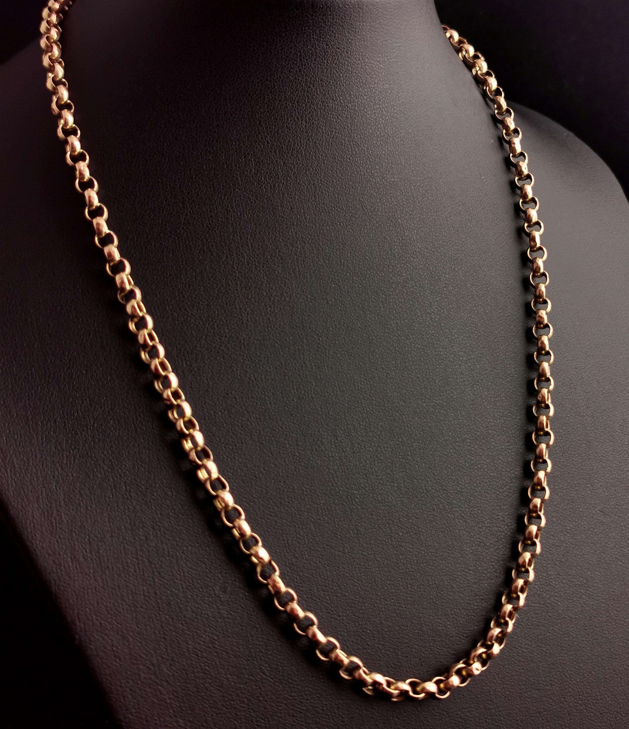Women's or Men's Antique 9 Karat Yellow Gold Rolo Link Chain Necklace