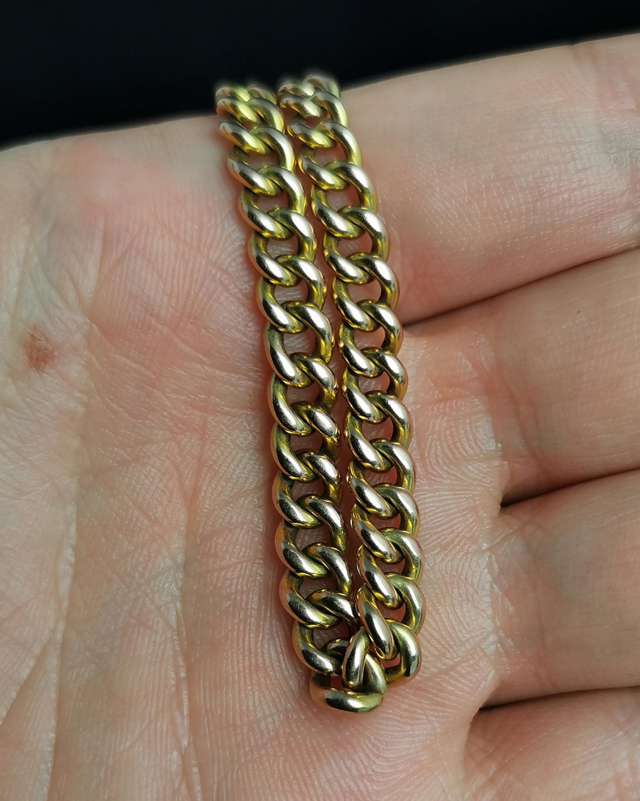 Antique 9 Karat Yellow Gold Solid Curb Link Bracelet 6