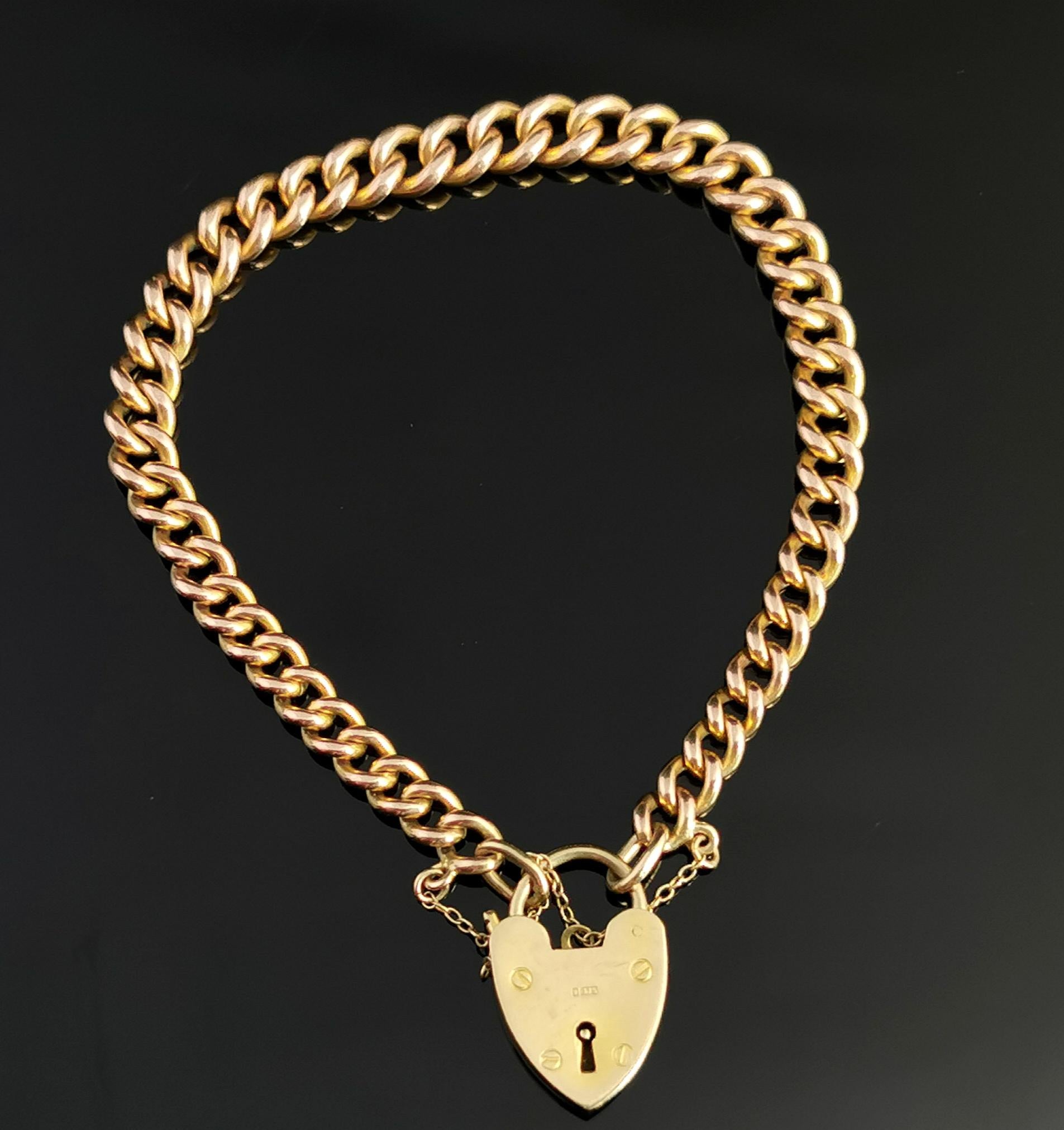 Antique 9 Karat Yellow Gold Solid Curb Link Bracelet 7