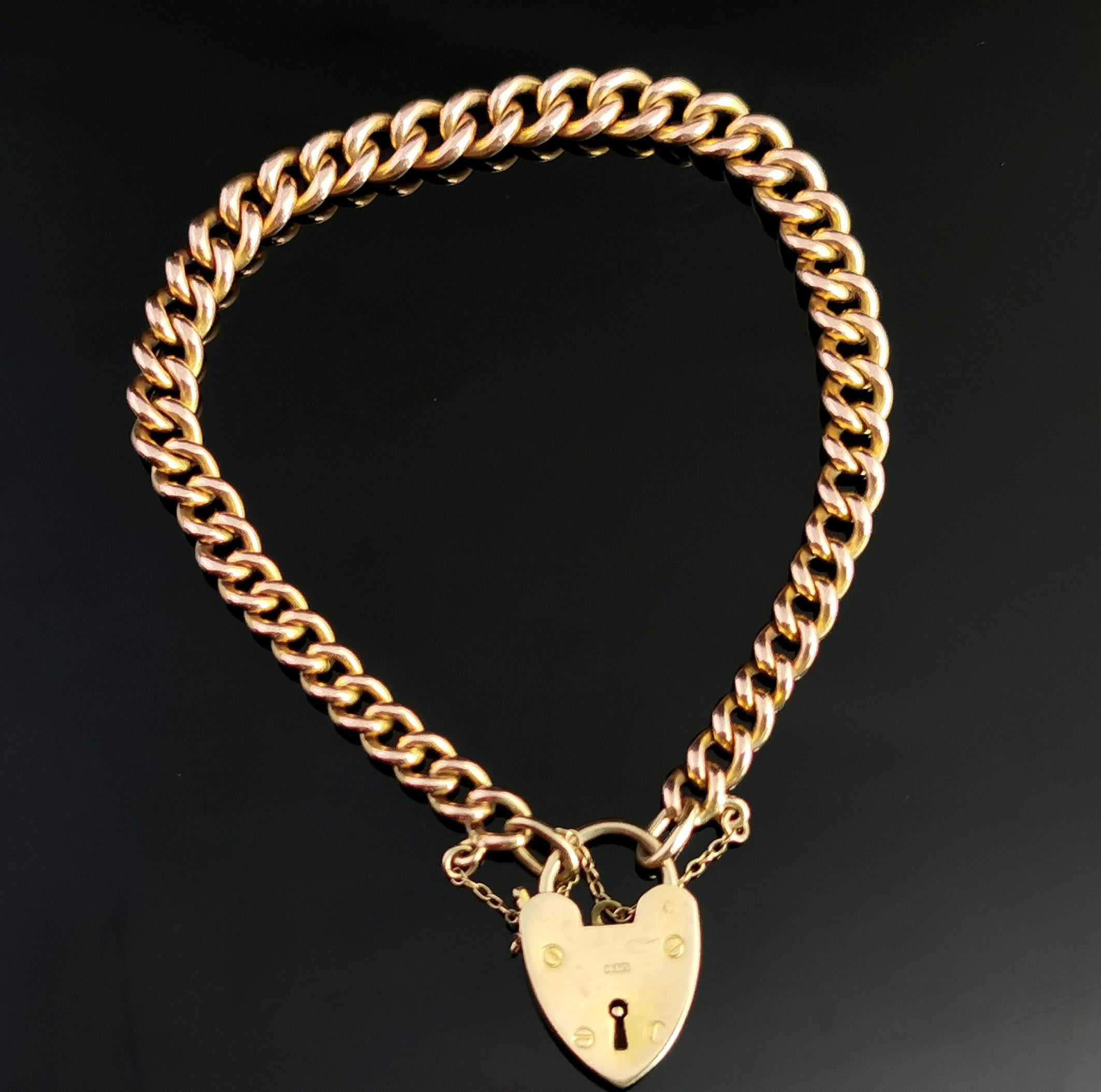 Antique 9 Karat Yellow Gold Solid Curb Link Bracelet 10