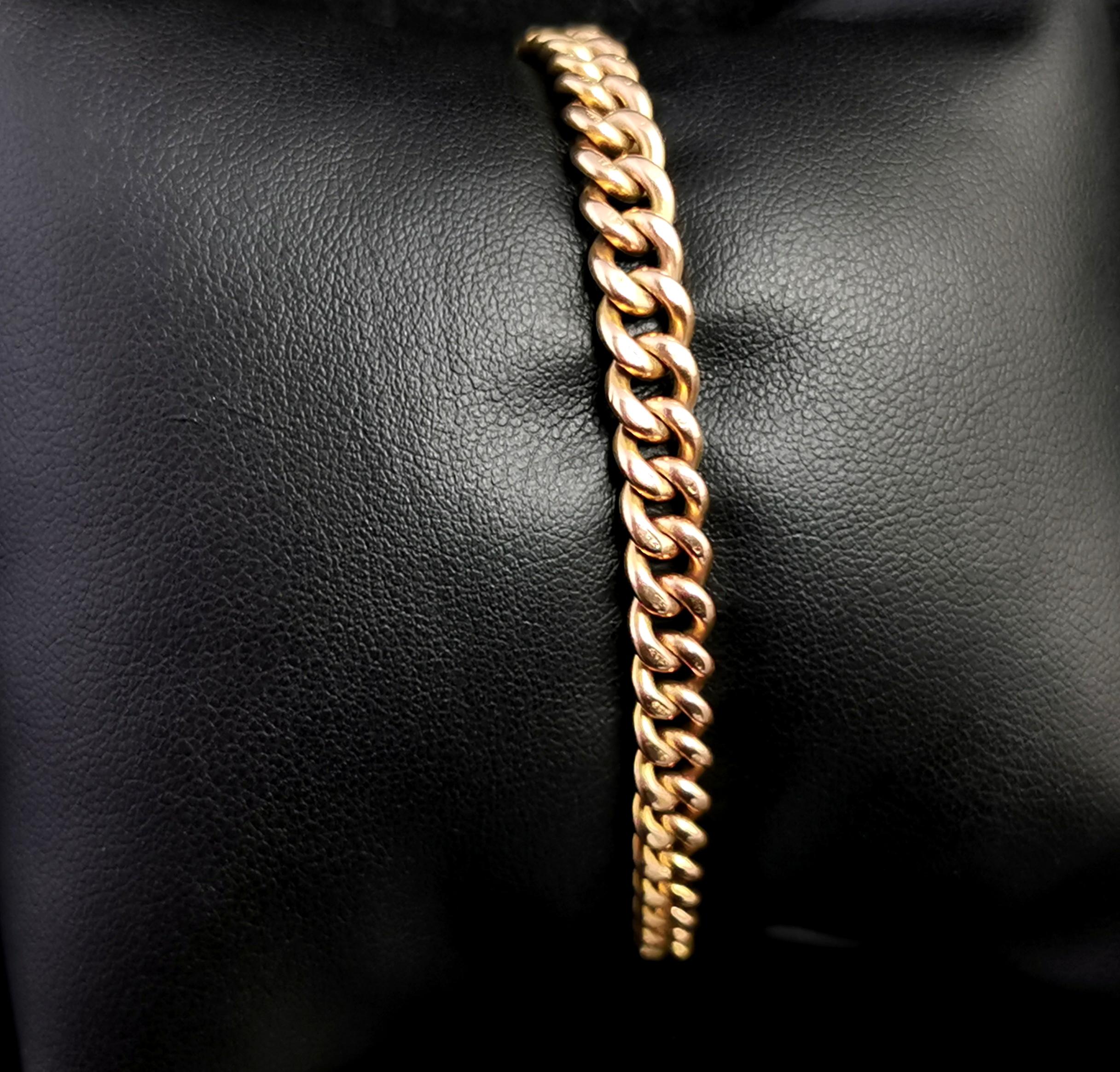 Women's Antique 9 Karat Yellow Gold Solid Curb Link Bracelet