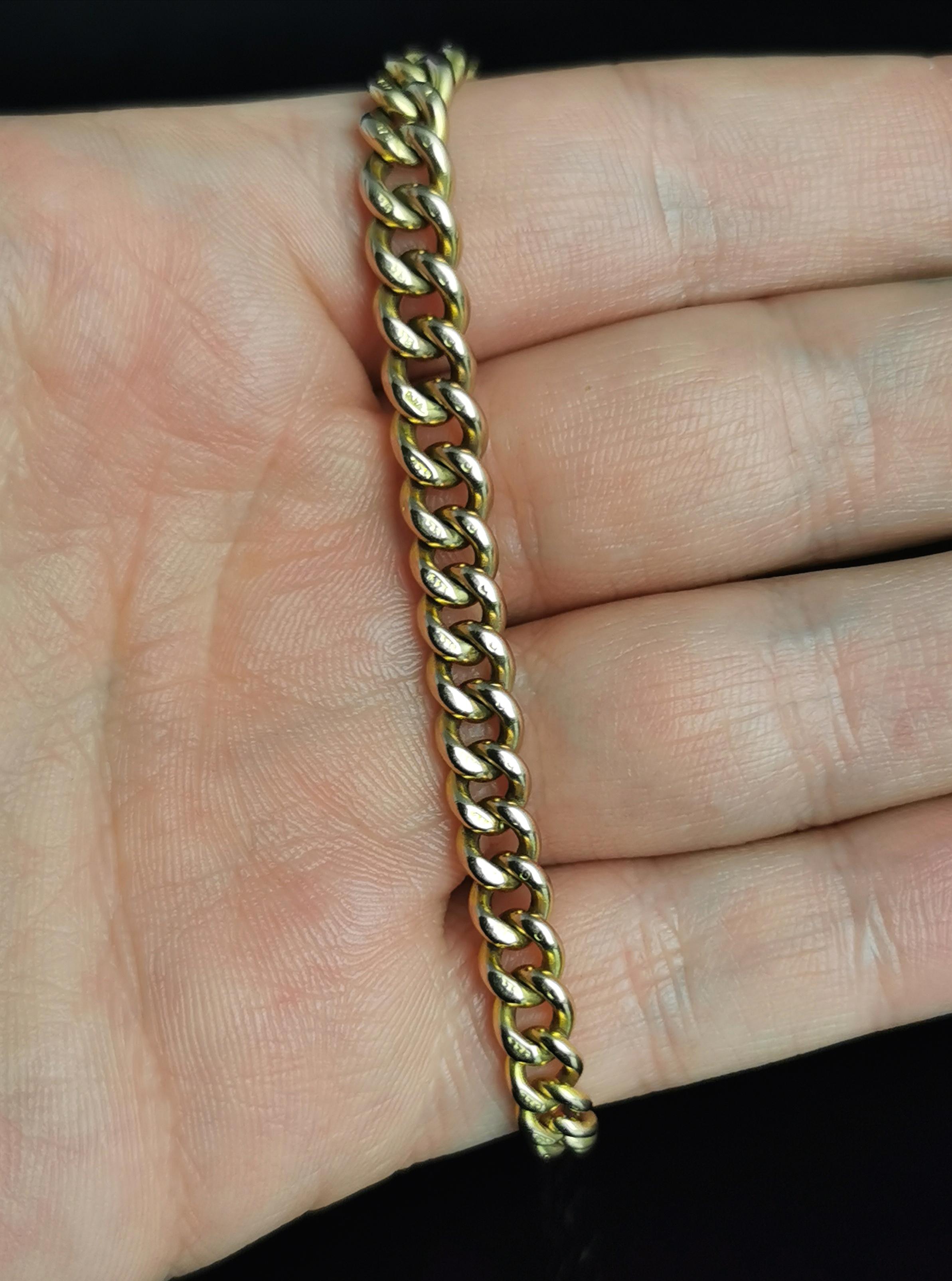 Antique 9 Karat Yellow Gold Solid Curb Link Bracelet 3