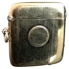 Antique 9 Karat Yellow Gold Vesta Case, Edwardian, Engine Turned