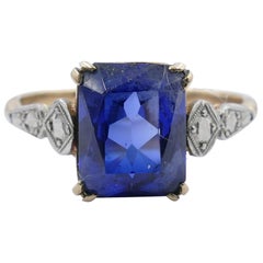 Antique 9 Karat Yellow, Rose and White Gold Sapphire and Diamond Dress Ring