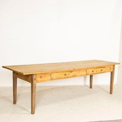 Antique 9' Long Pine Farm Table With Two Drawers