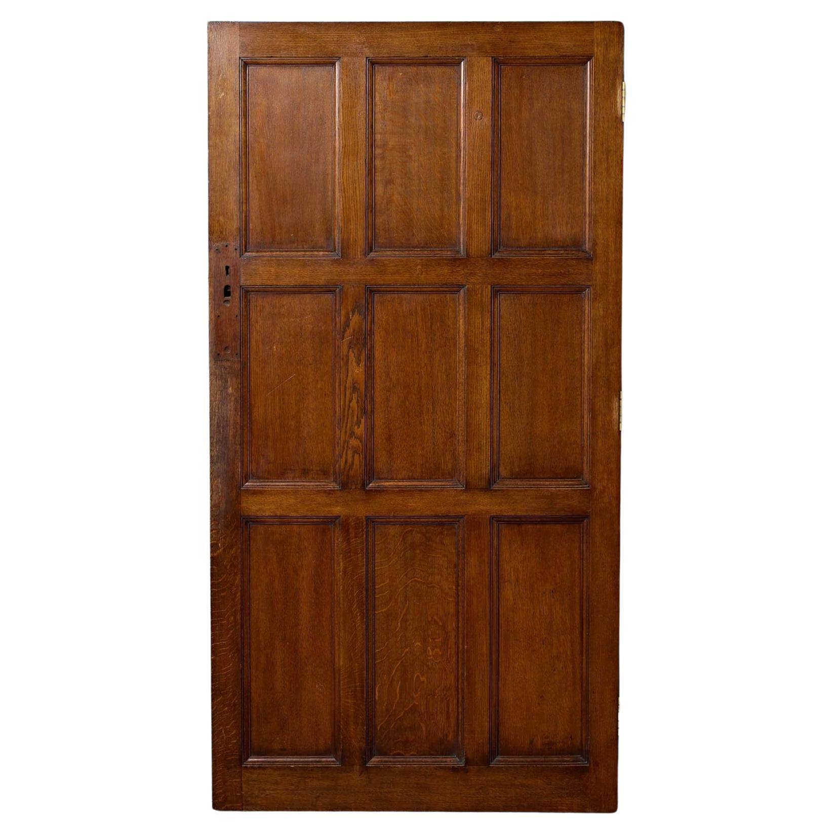 Antique 9 Panel Solid Oak Door For Sale