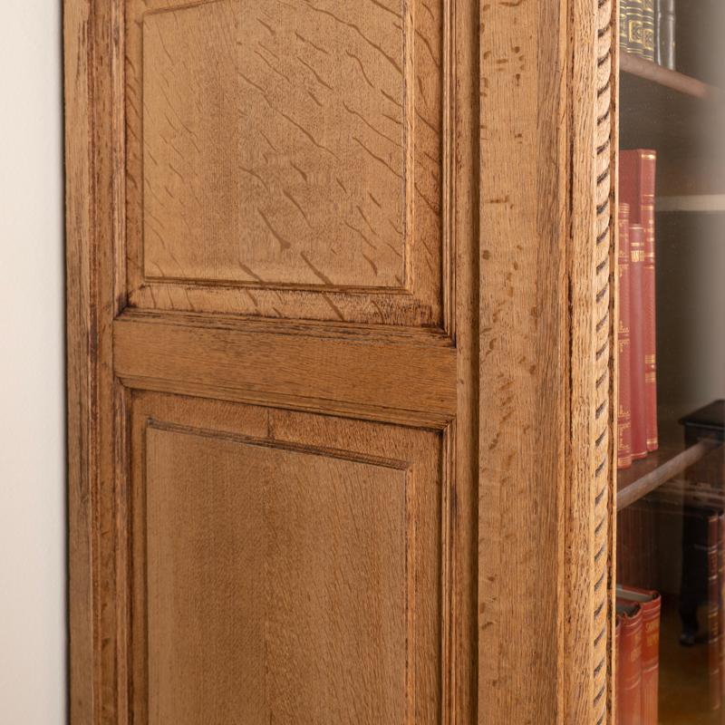 Wood Antique 9' Tall Carved Bleached Oak Bookcase Display Cabinet from France