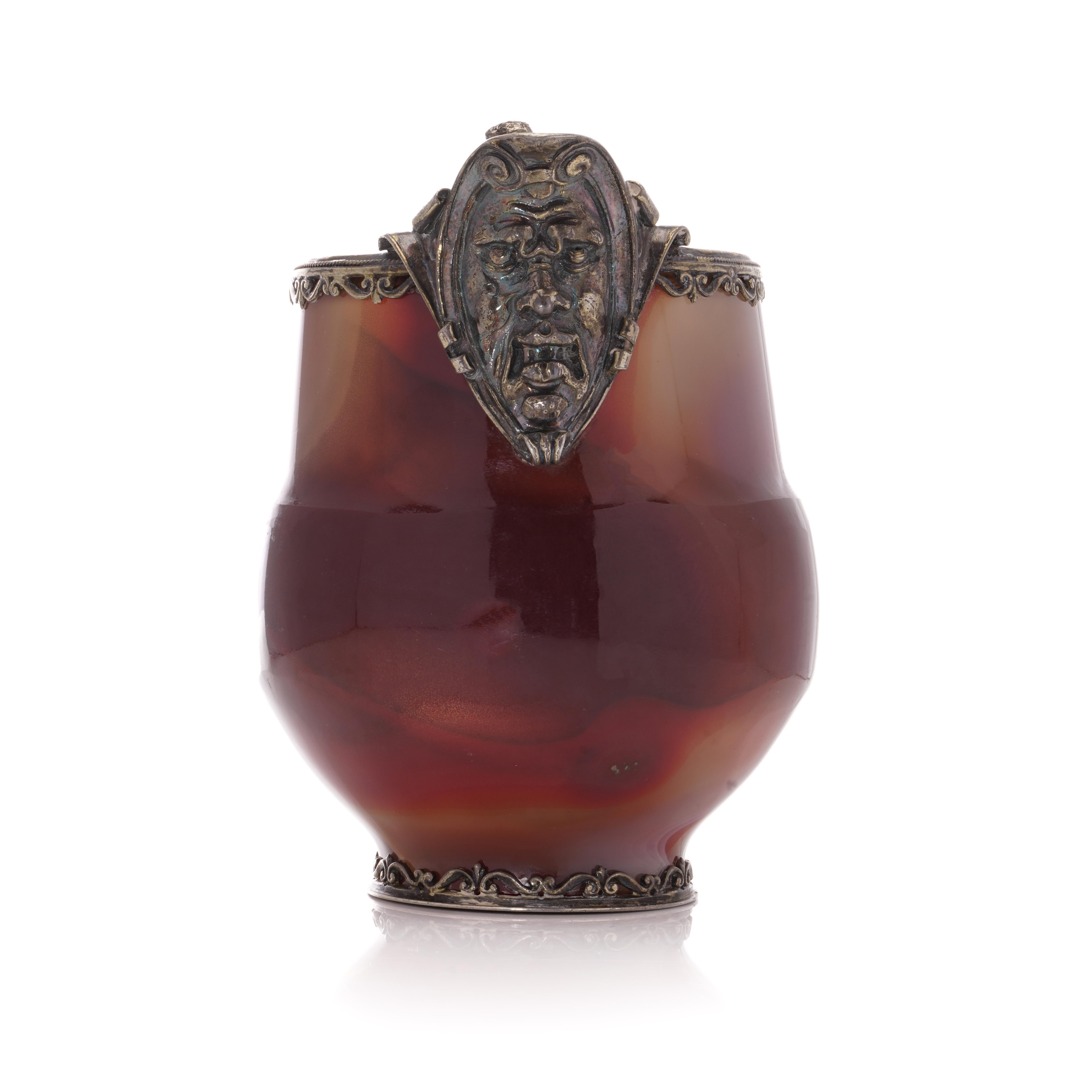 Austrian Antique 900. silver and banded agate cup with highly ornate handle  For Sale