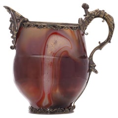 Antique 900. silver and banded agate cup with highly ornate handle 