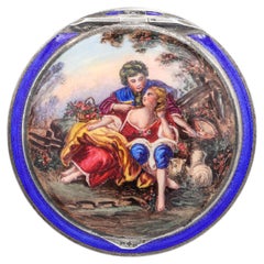 Portacipria d'epoca in argento 900 con smalto dipinto