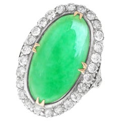 Antique 9.10 Carat Jadeite and 1.56 Carat Diamond 9k Yellow Gold Cocktail Ring