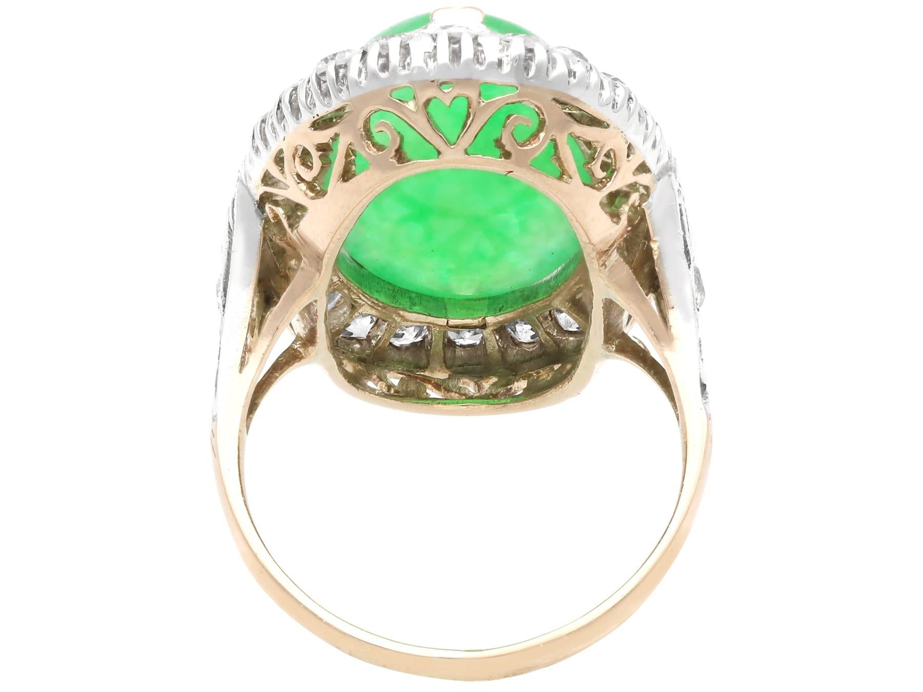 Antique 9.10 Carat Jadeite and 1.56 Carat Diamond 9k Yellow Gold Ring Circa 1910 For Sale 1