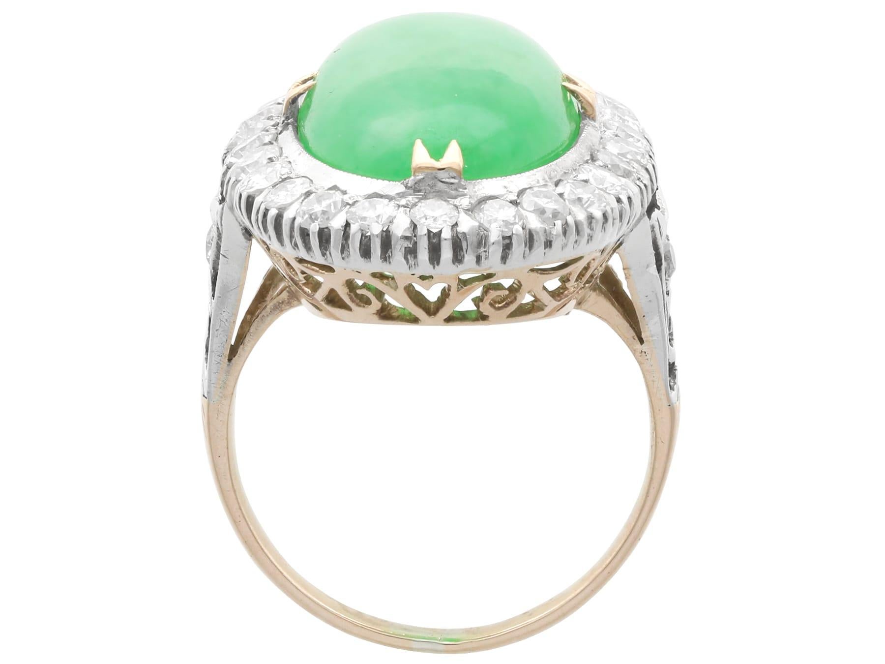 Antique 9.10 Carat Jadeite and 1.56 Carat Diamond 9k Yellow Gold Ring Circa 1910 For Sale 2