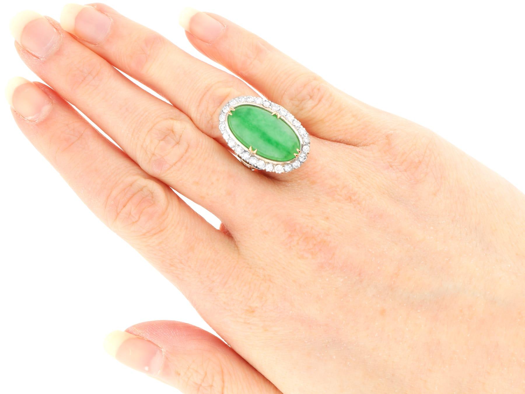 Antique 9.10 Carat Jadeite and 1.56 Carat Diamond 9k Yellow Gold Ring Circa 1910 For Sale 3
