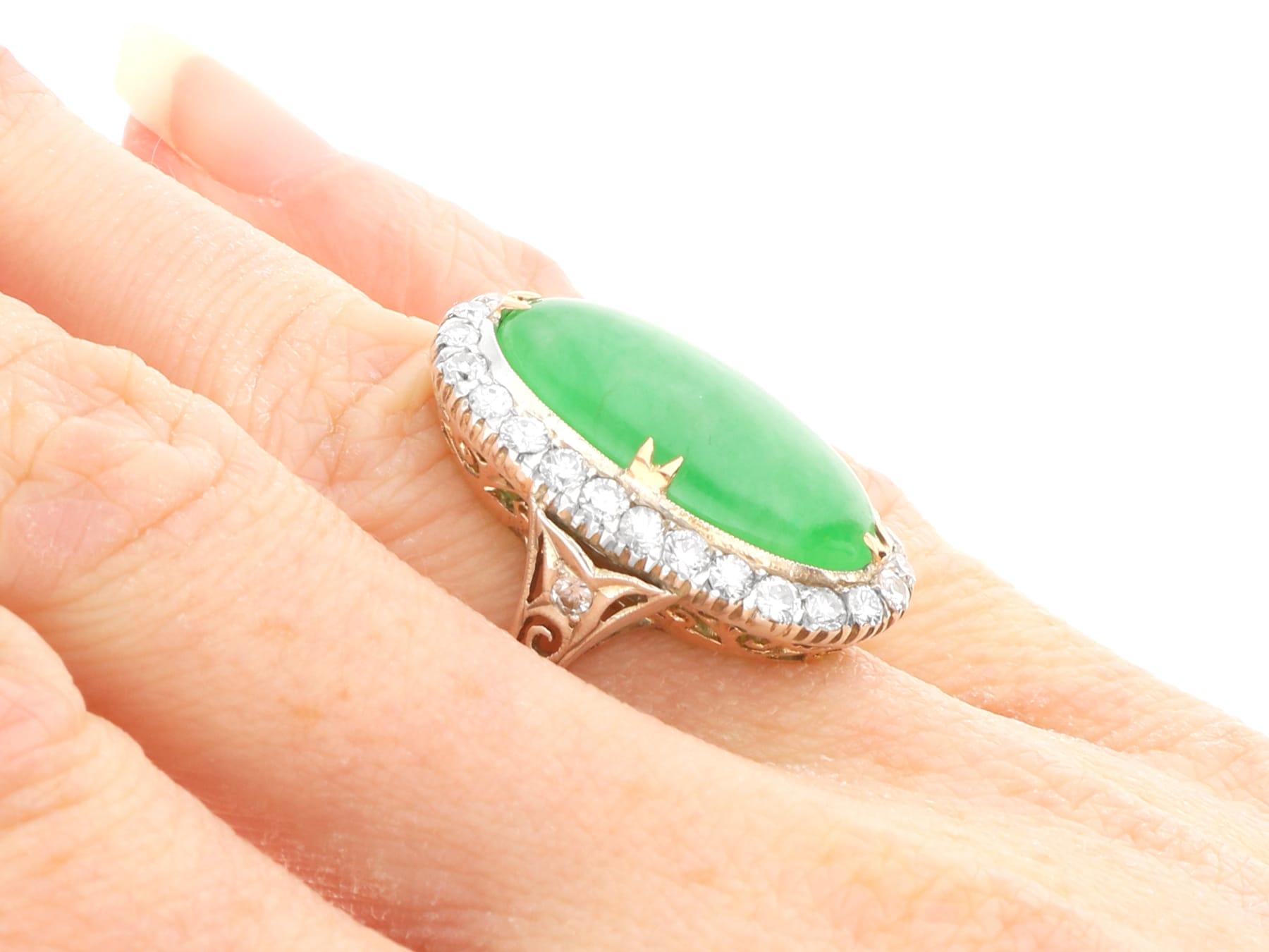 Antique 9.10 Carat Jadeite and 1.56 Carat Diamond 9k Yellow Gold Ring Circa 1910 For Sale 4