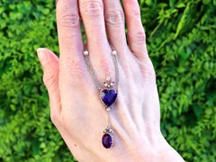 Antique 9.10Ct Amethyst Pearl and 0.20Ct Diamond 14k Yellow Gold Necklace