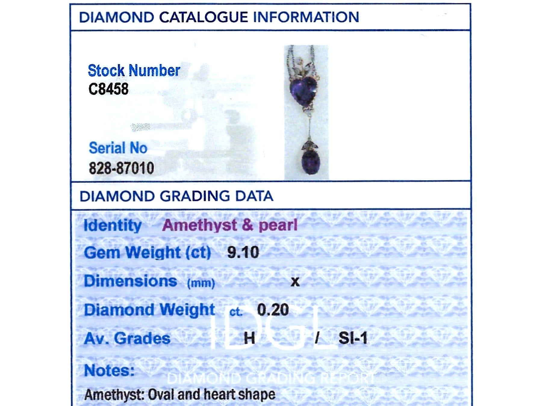 Collier ancien en or jaune 14 carats, perle d'améthyste de 9,10 carats et diamants de 0,20 carat en vente 2