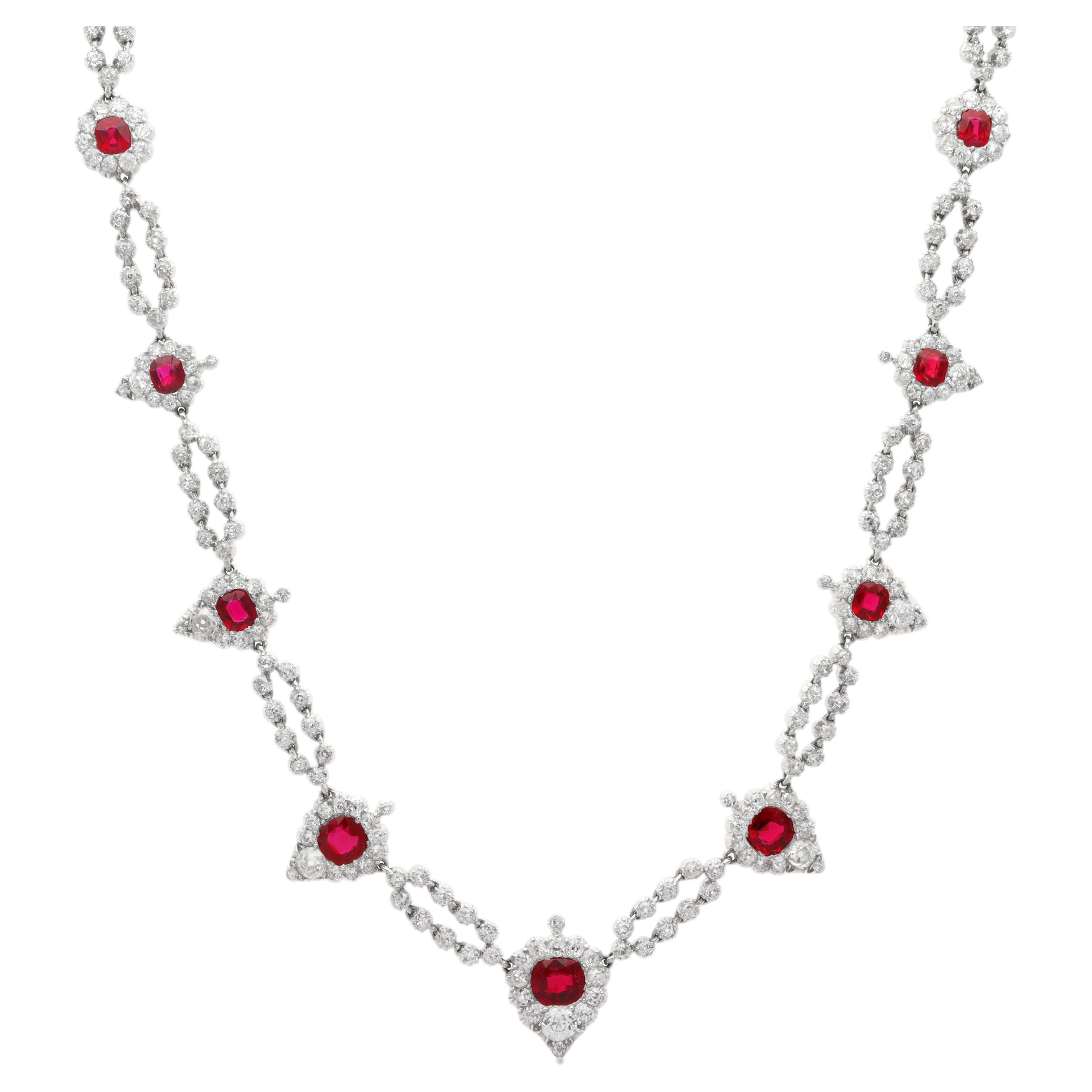 Antica collana d'oro giallo da 9,20 carati di rubini e 9,78 carati di diamanti, CIRCA 1880 in vendita