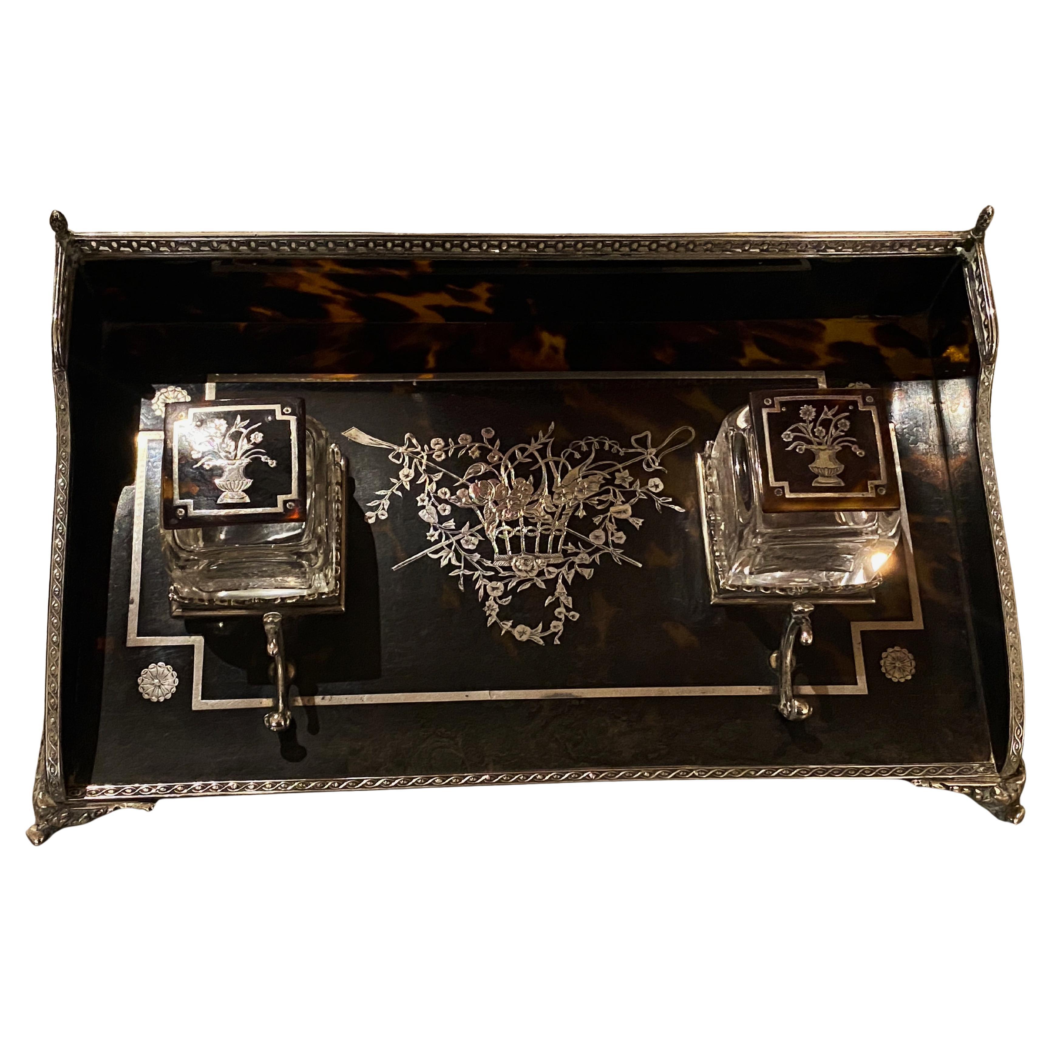 Antique 925 Sterling Silver Dual Ink Stand by W. Comyns & Sons, c1905 London.
