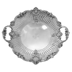 Cuenco redondo antiguo de plata de ley 925 con volutas florales