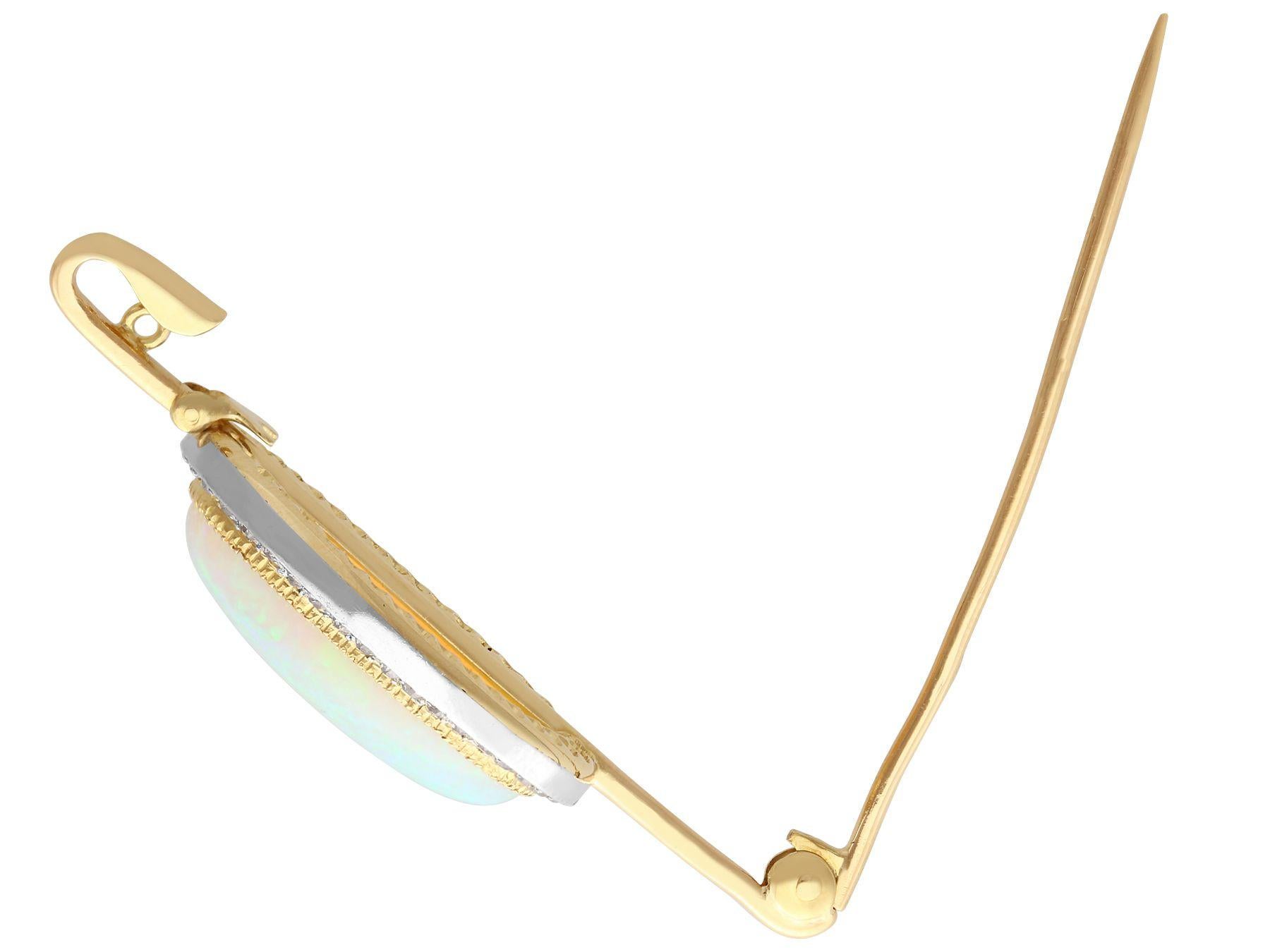 Women's or Men's Antique French 9.30 Carat Opal and Diamond Yellow Gold Brooch For Sale