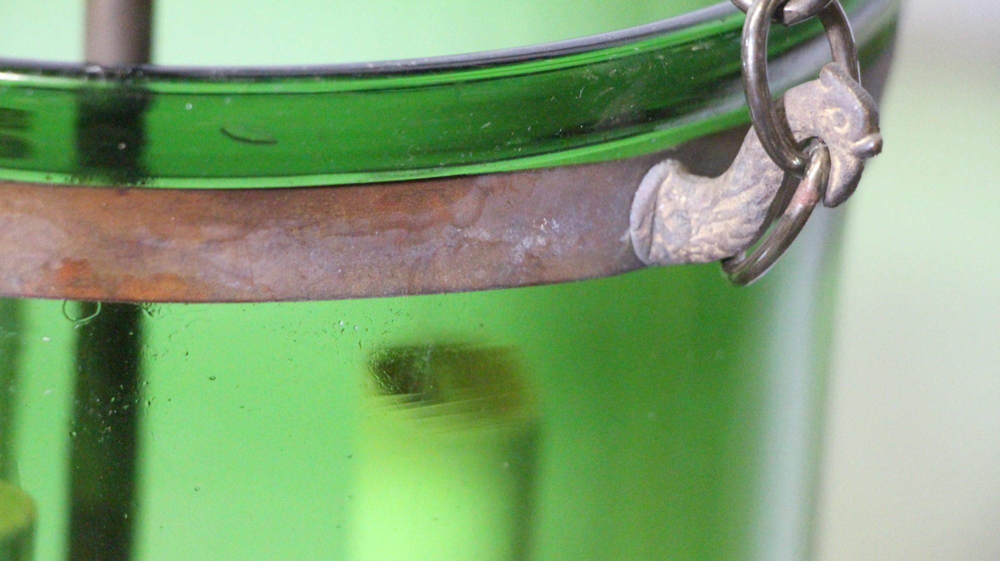 Antique Green Glass Bell Jar Light with Brass Hardware 2