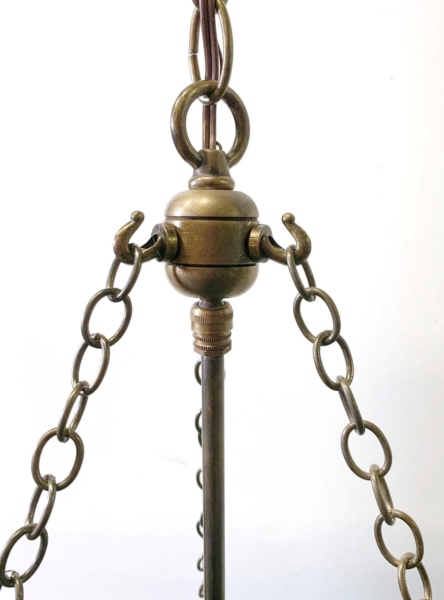 Antique Green Glass Bell Jar Light with Brass Hardware 5