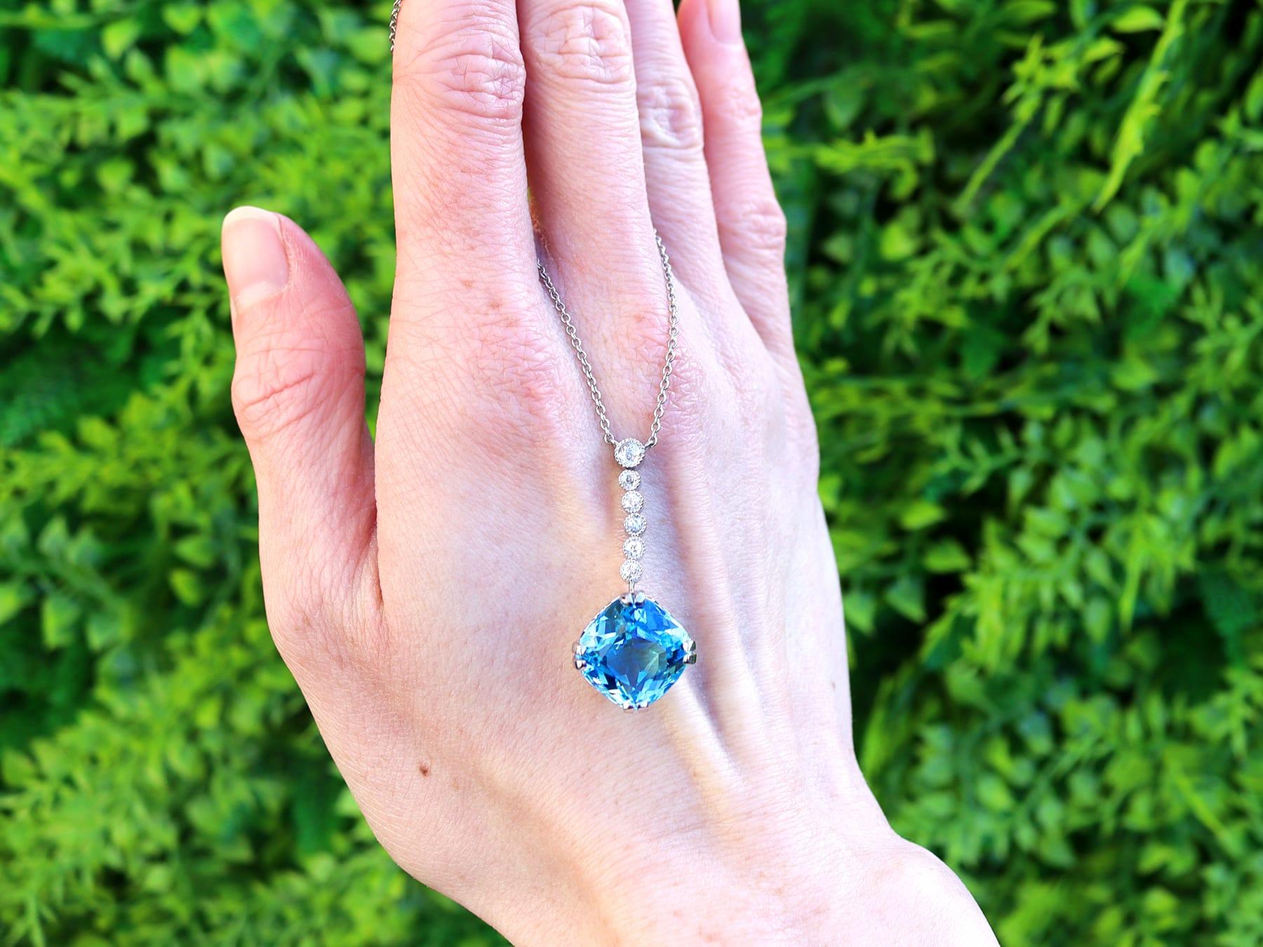 A stunning, fine and impressive antique 6.50 carat aquamarine and 0.28 carat diamond, platinum pendant; part of our aquamarine jewellery collections.

This stunning, fine and impressive antique 1930s aquamarine pendant has been crafted in