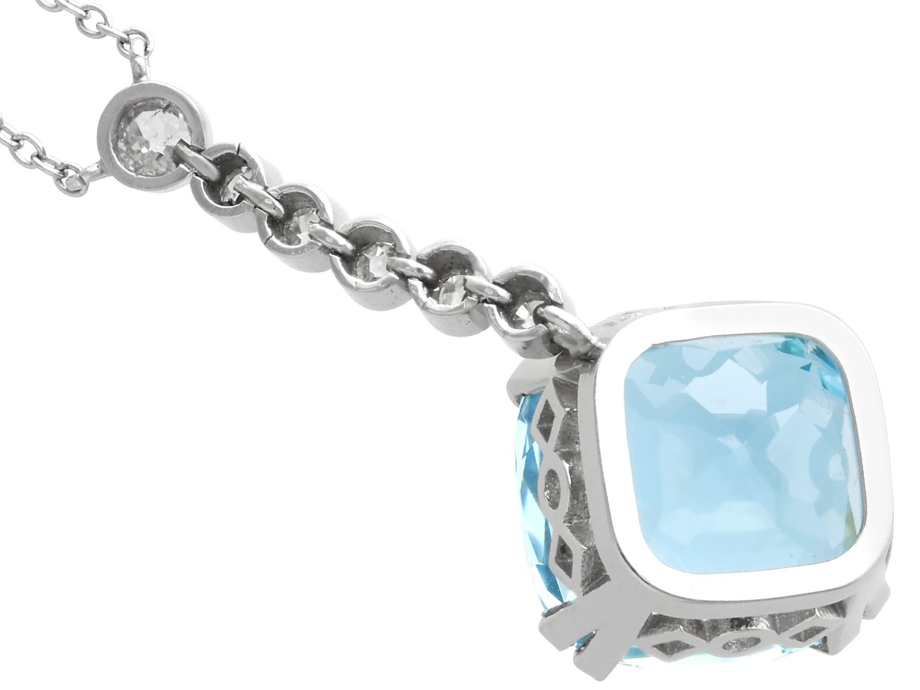 Women's or Men's Antique 9.60ct Aquamarine, 0.28ct Diamond and Platinum Pendant For Sale