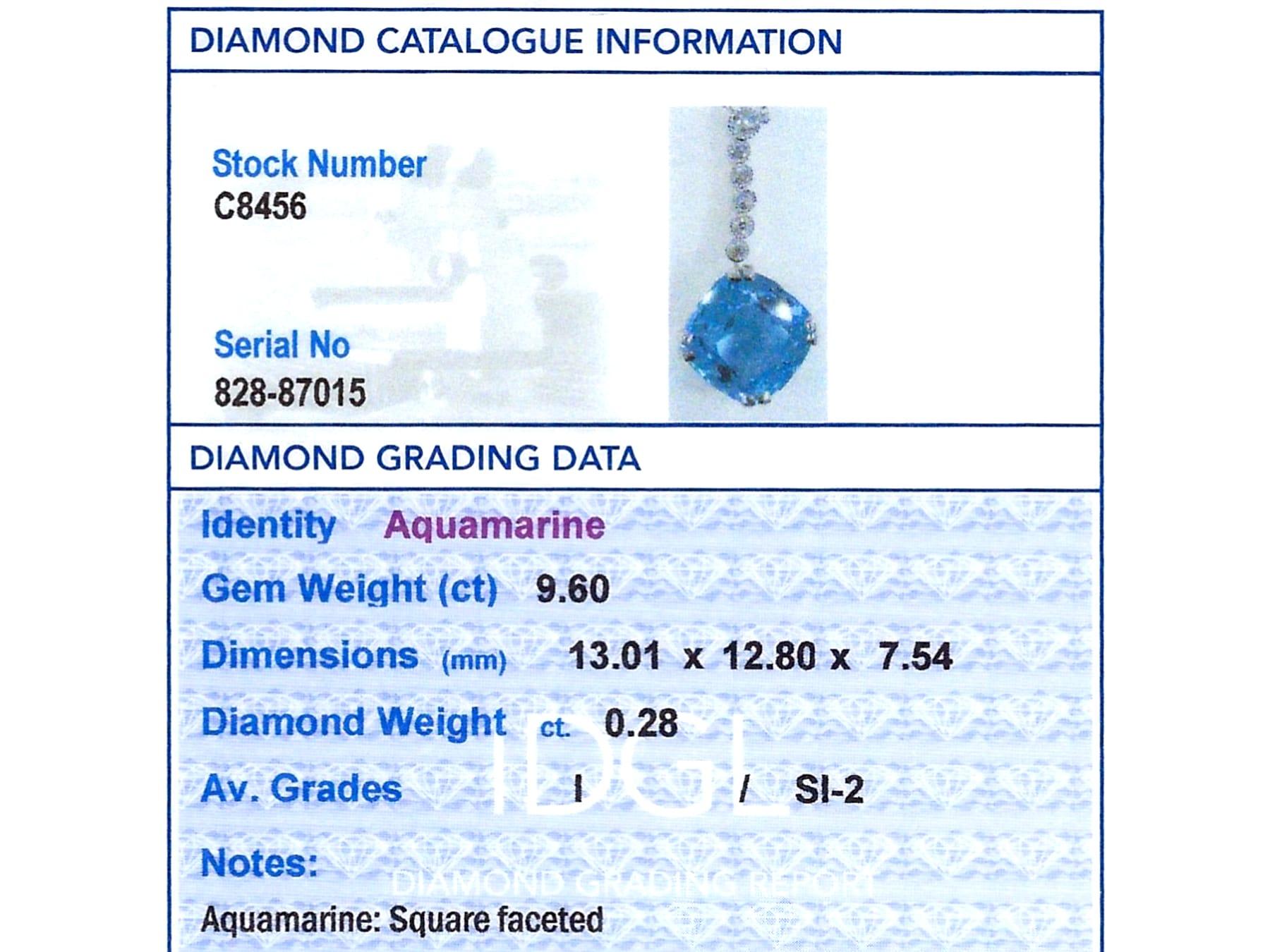 Antiker Anhänger aus Platin mit 9,60 Karat Aquamarin, 0,28 Karat Diamant im Angebot 2
