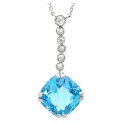 Antique 9.60ct Aquamarine, 0.28ct Diamond and Platinum Pendant