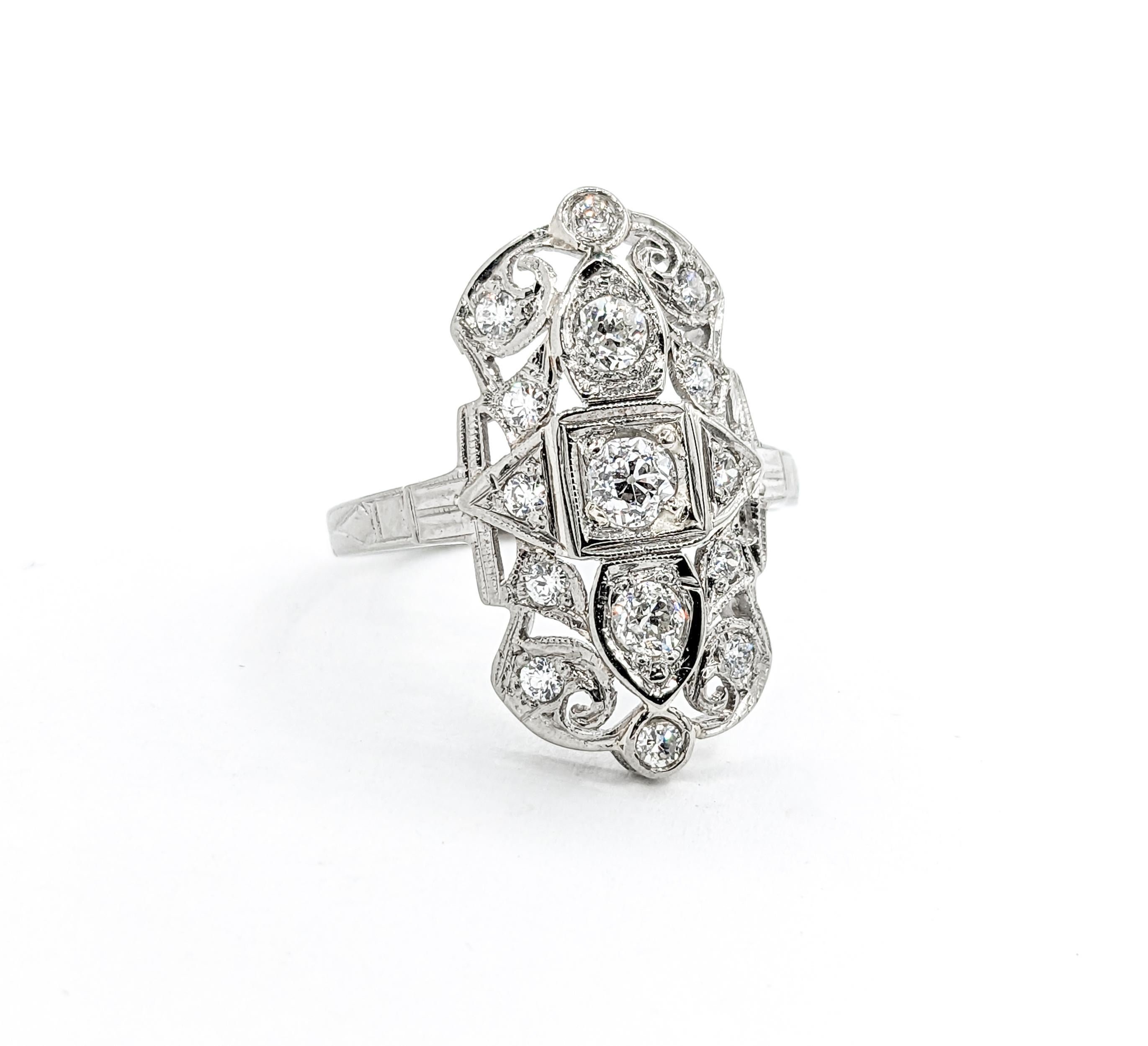 Art Deco Antique .96ctw Diamond Shield Ring In White Gold For Sale