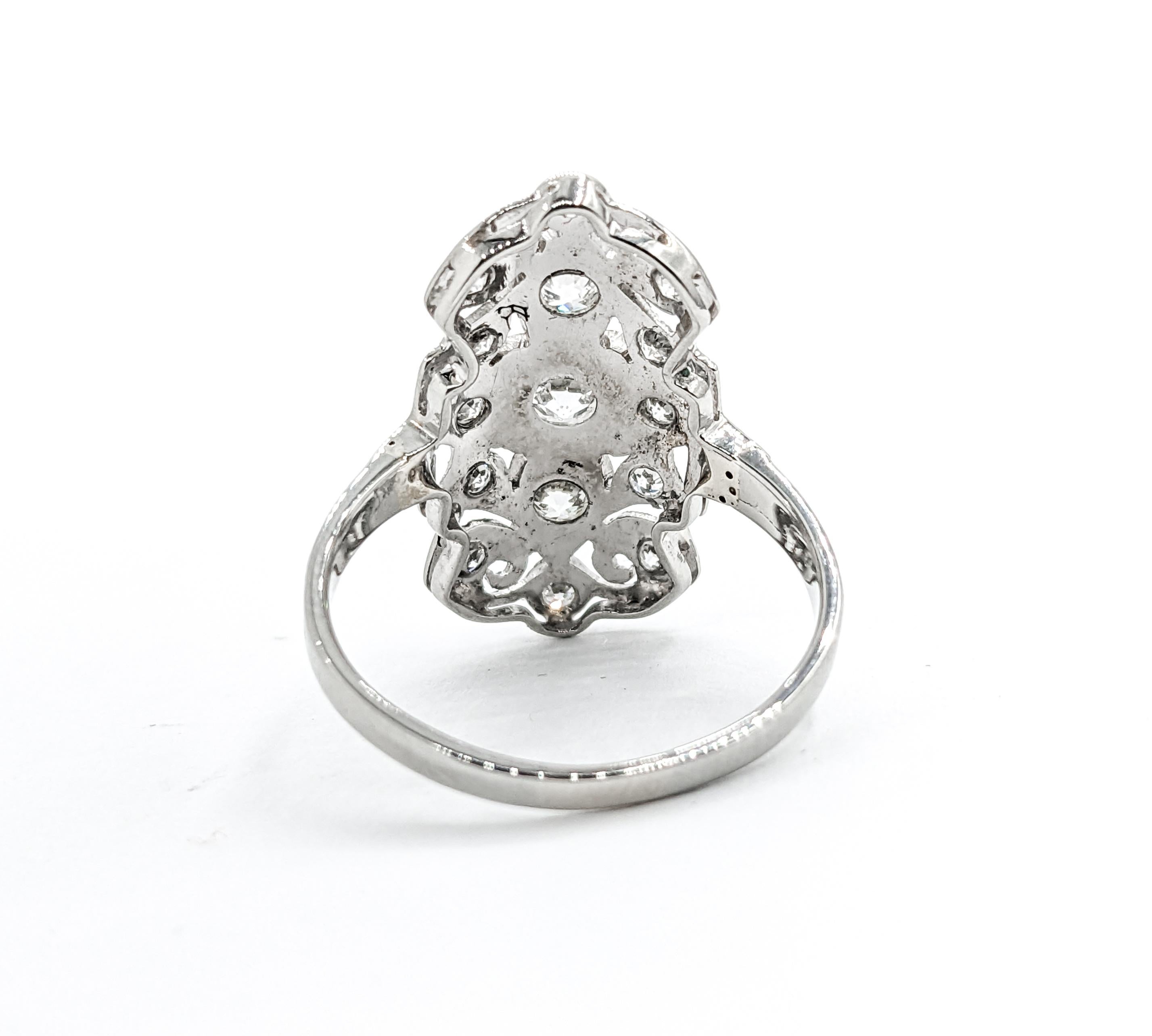Women's Antique .96ctw Diamond Shield Ring In White Gold For Sale