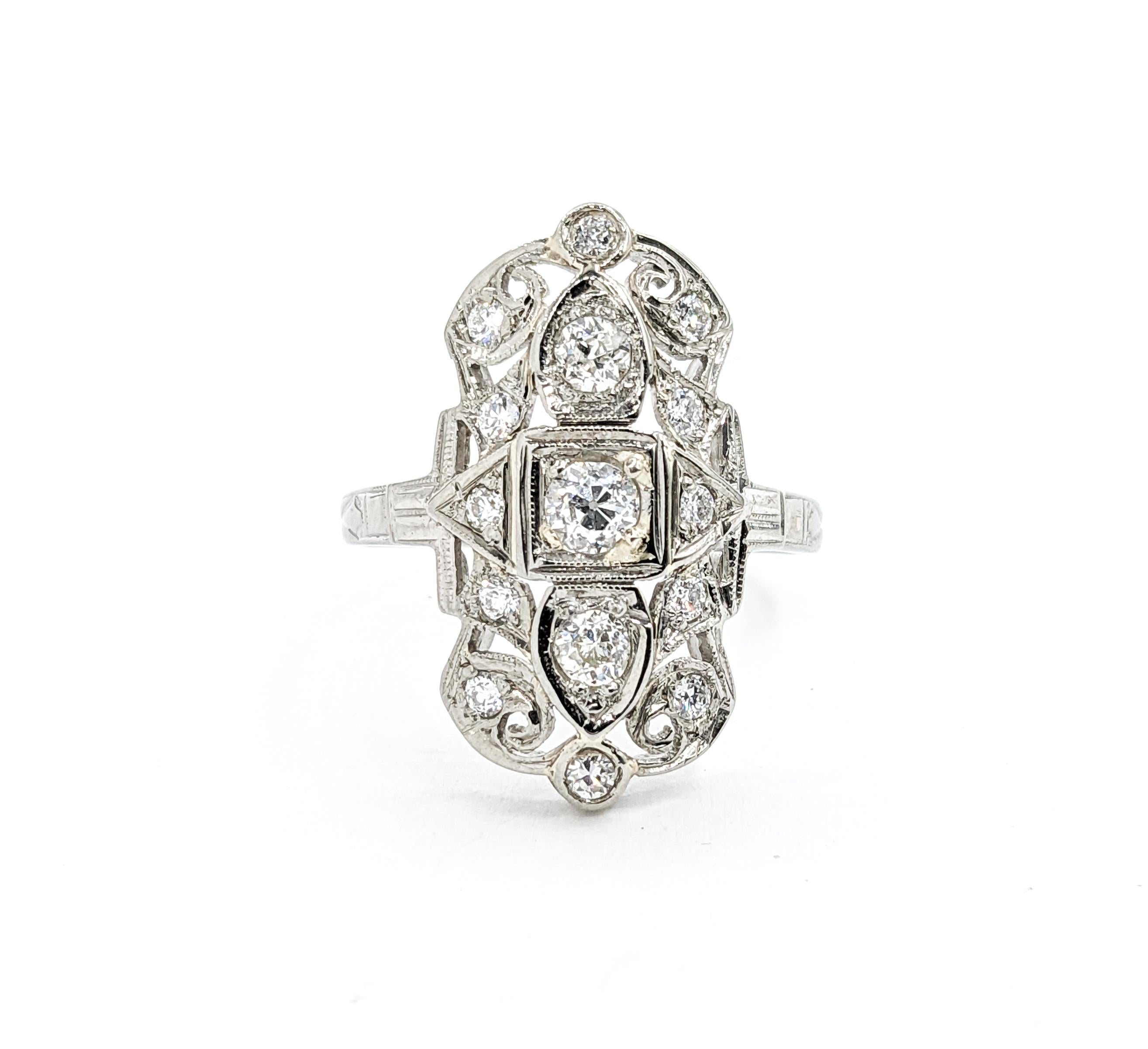 Antique .96ctw Diamond Shield Ring In White Gold For Sale 2