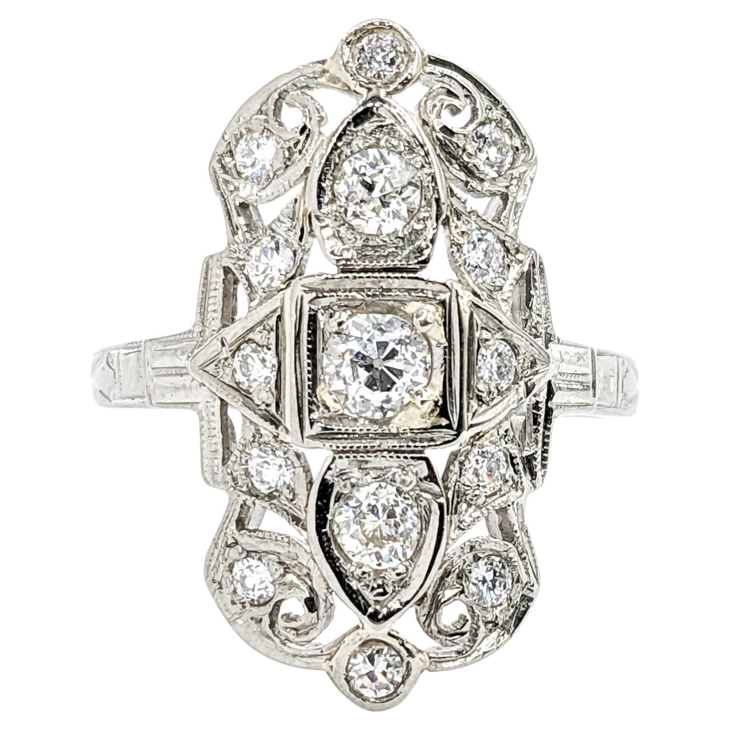 Antique .96ctw Diamond Shield Ring In White Gold