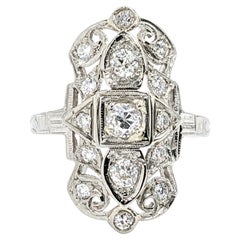 Antique .96ctw Diamond Shield Ring In White Gold