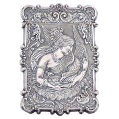 Antique 982 Sterling Silver Trinity Church, Lady & Bird Card Case
