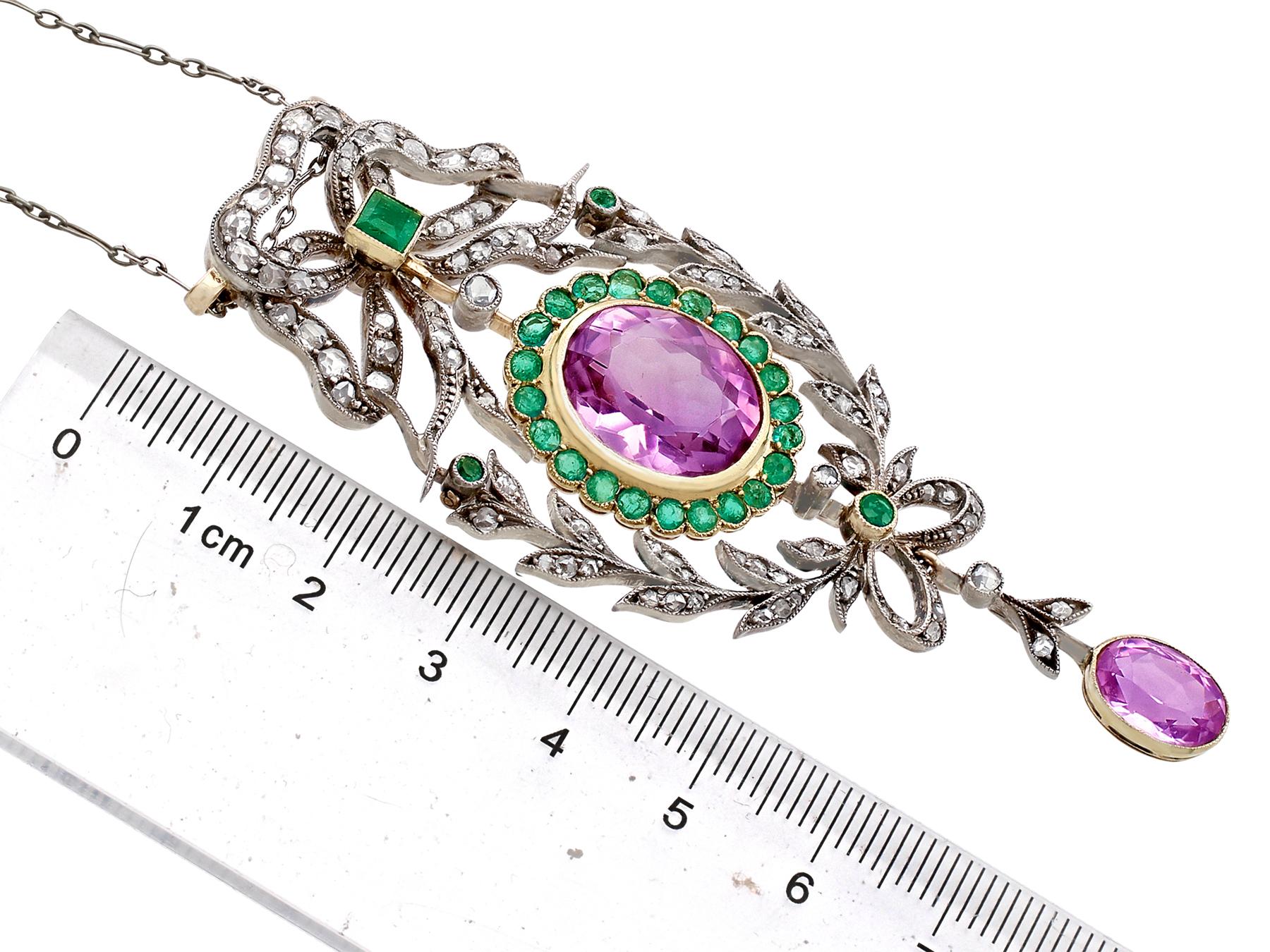 Antique 9.88 Carat Amethyst 1.25 Carat Emerald 1.13 Carat Diamond Gold Pendant 1