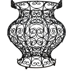 Antique 99" Black Painted Metal Wishing Well With Cast Iron Planter C1920