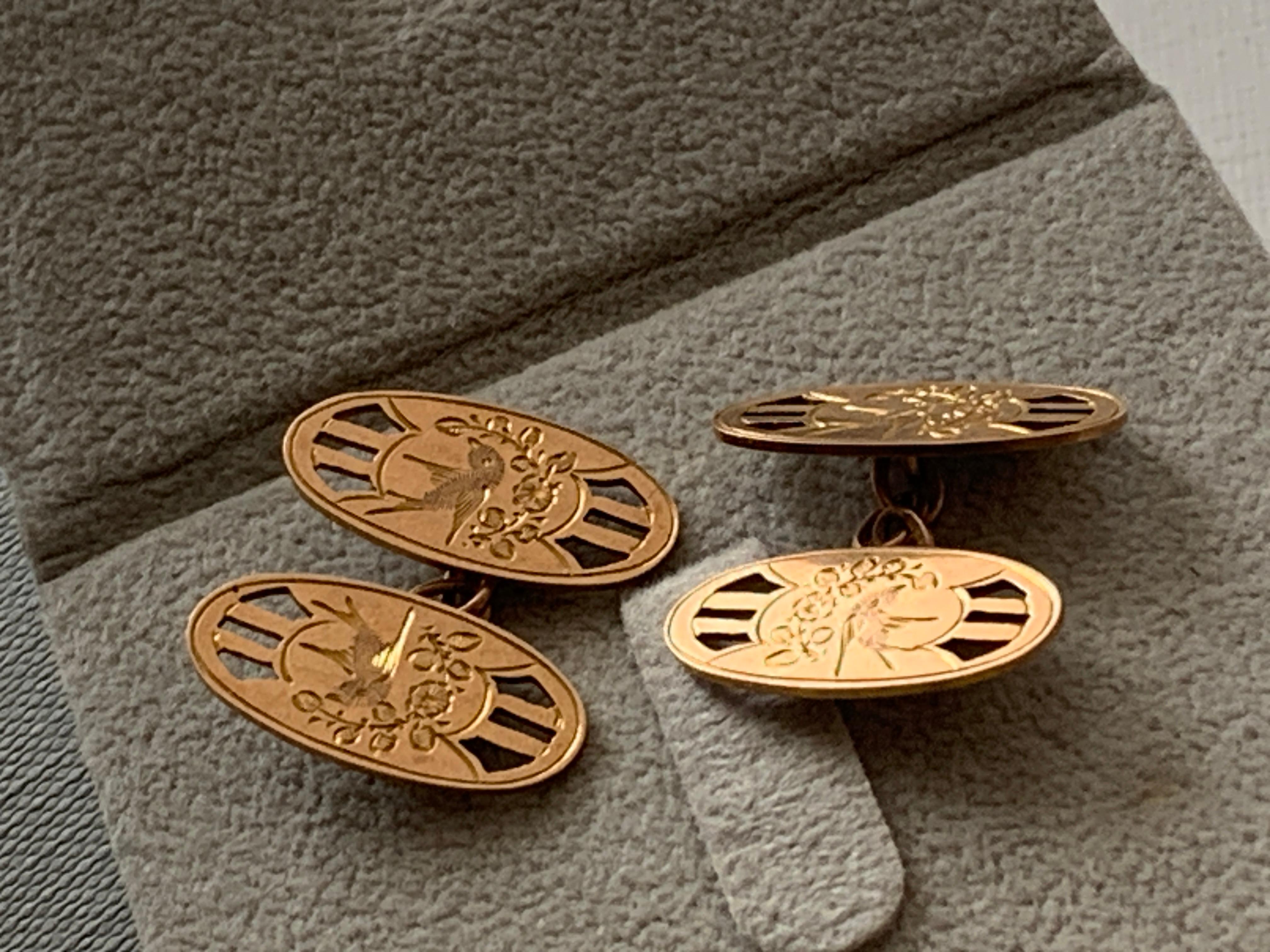 Antique 9ct 375 Rose Gold Cufflinks In Good Condition For Sale In London, GB